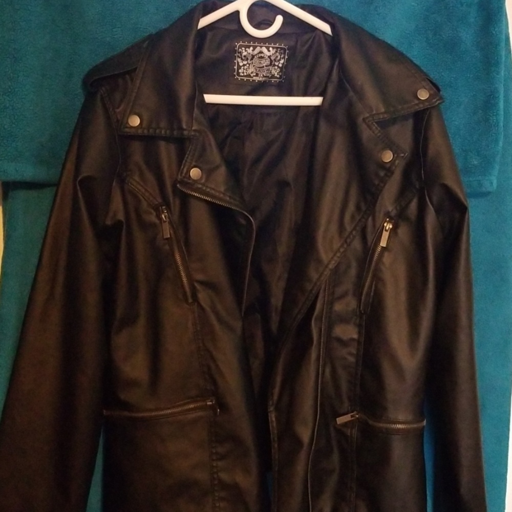 Black leather style motorcycle jacket